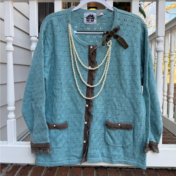 Storybook Knits Sweaters - Vintage Storybook Knits Button Up Cardigan Sweater Size Large Pearl Necklace